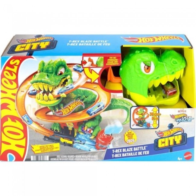 Hot Wheels City T-Rex Blaze Battle Playset & 1:64 Scale Die-Cast Car, Dinosaur Nemesis Hot Wheels City T-Rex Blaze Battle Playset & 1:64 Scale Die-Cast Car, Dinosaur Nemesis