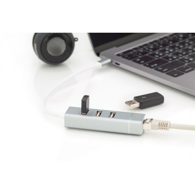 Digitus USB Type-C 3-Port Hub + Fast Ethernet LAN Adapter Digitus USB Type-C 3-Port Hub + Fast Ethernet LAN Adapter