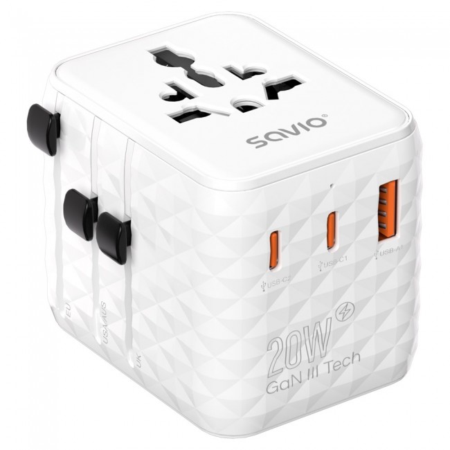 Savio AP-08 power adapter/inverter 20 W White Savio AP-08 power adapter/inverter 20 W White