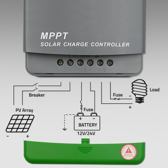 Qoltec Solarny regulator adowania MPPT z czujnikiem temperatury 80A |12V / 24V / 36V / 48V | LCD | Bluetooth | APP | GEL | LiFePO4