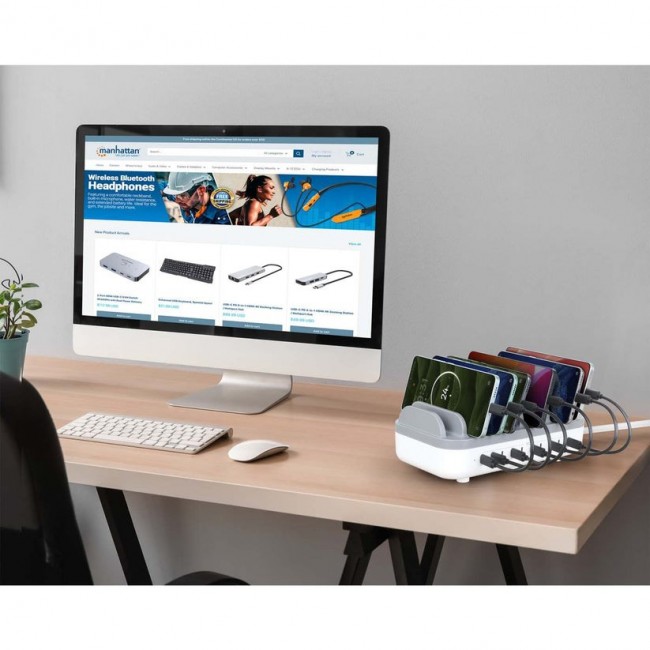 Manhattan 10-port USB-C Charging Station, USB-C Output: 10x 20W, Max 200W, Mains AC power (inc US/EU/UK adapters)