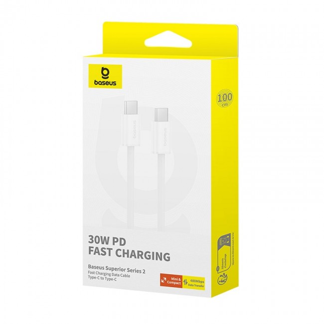 Baseus Superior USB C to USB C data cable 1 m 30 W White