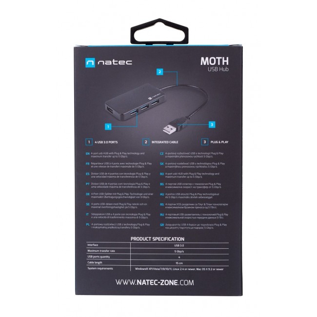 NATEC Hub USB 3.0 Moth (4 ports, black)