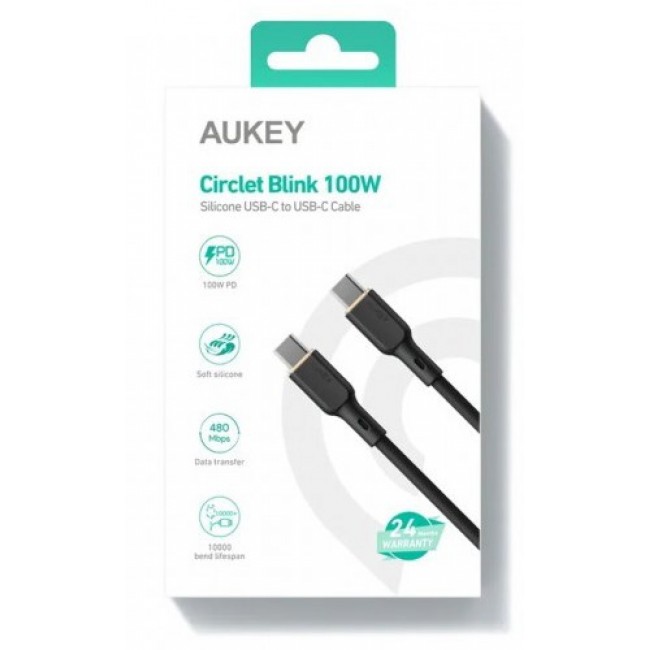 AUKEY CB-SCC101 USB-C Type-C Power Delivery PD 100W 5A 1m Silikon Black AUKEY CB-SCC101 USB-C Type-C Power Delivery PD 100W 5A 1m Silikon Black