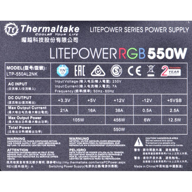 Computer power supply THERMALTAKE LITEPOWER RGB 550W, 24-pin Computer power supply THERMALTAKE LITEPOWER RGB 550W, 24-pin