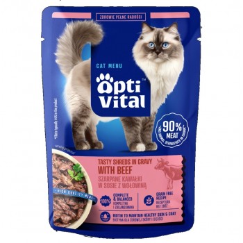 OPTIVITAL Tasty shreds in gravy with beef - wet cat food - 85g