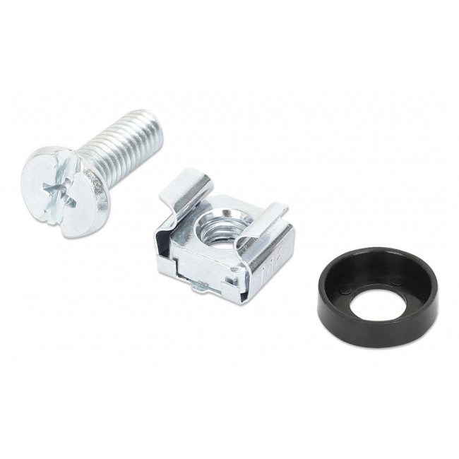 Intellinet Cage Nut Set (100 Pack), M6 Nuts, Bolts and Washers, Suitable for Network Cabinets/Server Racks, Plastic Storage Jar, Lifetime Warranty