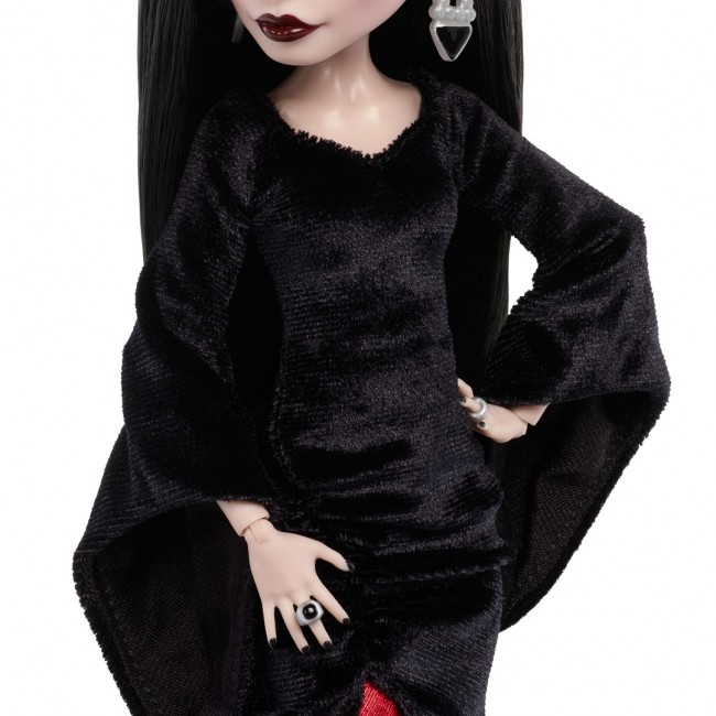 Monster High x Wednesday Collectible Doll, Morticia Addams in Black Velvet Dress