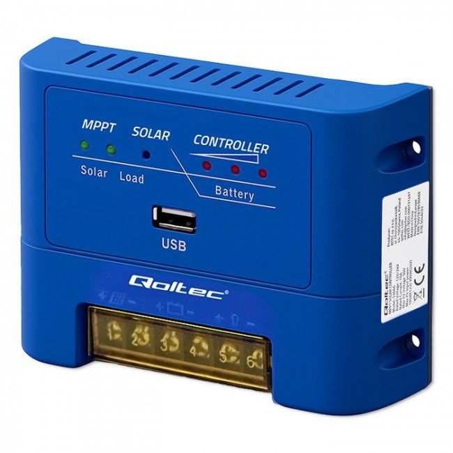 Qoltec 53671 Solar charge controller MPPT 15A for powering DC consumers and charging batteries 12V / 24V | LiFePO4