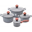 PROMIS Set of pots GRANITE, saucepan 16 cm, pots 20,24,28 brown handles PROMIS Set of pots GRANITE, saucepan 16 cm, pots 20,24,28 brown handles