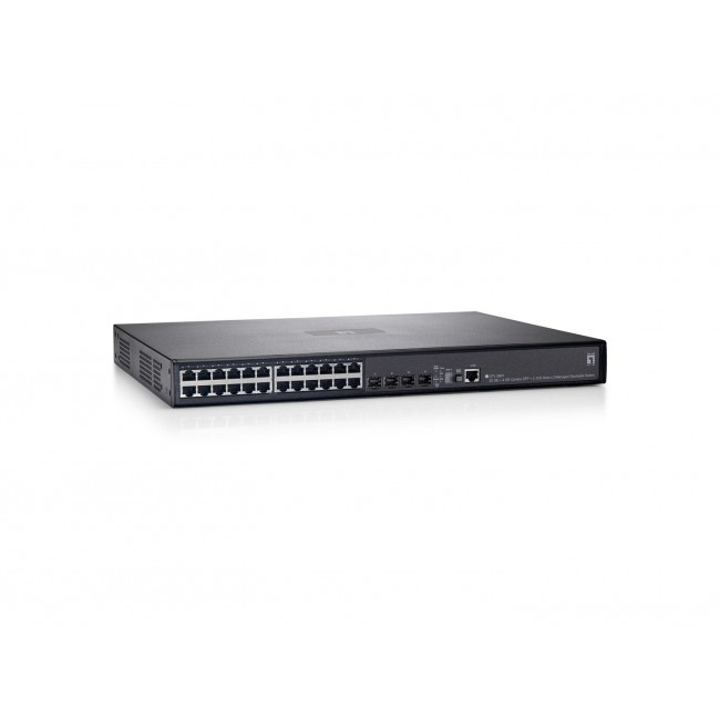 LevelOne 26-Port Stackable L3 Managed Gigabit Ethernet Switch, 4 Ports SFP/RJ45 Combo, 2 Module Slots 10-Gigabit LevelOne 26-Port Stackable L3 Managed Gigabit Ethernet Switch, 4 Ports SFP/RJ45 Combo, 2 Module Slots 10-Gigabit