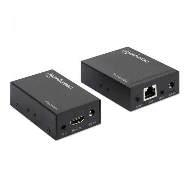 Manhattan HDMI 1080p over Ethernet Extender Kit, Up to 50m with Single Cat6 Cable, Tx & Rx Modules, IR Support, Three Year Warranty Manhattan HDMI 1080p over Ethernet Extender Kit, Up to 50m with Single Cat6 Cable, Tx & Rx Modules, IR Support, Three Year Warranty