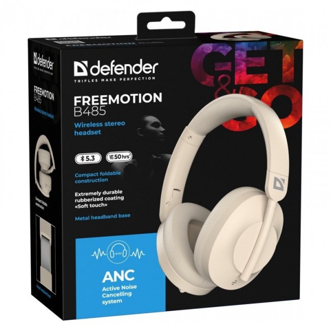 Wireless over-ear headphones Defender FreeMotion B485 ANC 63486 beige Wireless over-ear headphones Defender FreeMotion B485 ANC 63486 beige