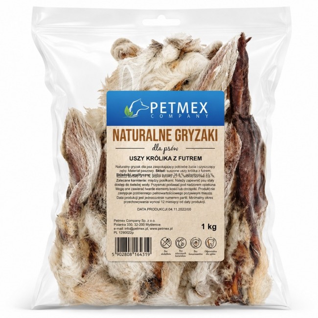 PETMEX rabbit ears with fur - dog treat - 1kg PETMEX rabbit ears with fur - dog treat - 1kg