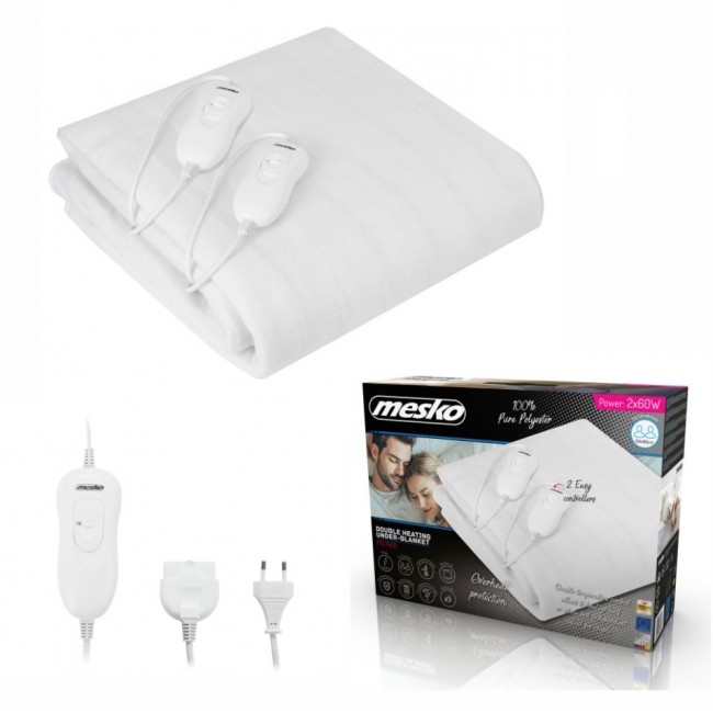 Mesko MS 7420 electric blanket Electric bed warmer 2x 60 W White, Polyester