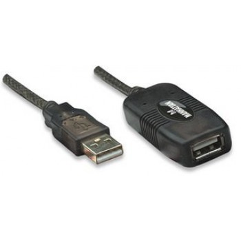 Manhattan USB-A to USB-A Extension Cable, 10m, Male to Female, Active, 480 Mbps (USB 2.0), Daisy-Chainable, Built In Repeater, Hi-Speed USB, Black, Three Year Warranty, Equivalent to USB2AAEXT10M.