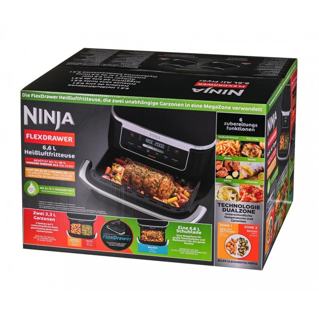 Ninja AF550EU fryer Double 6.6 L Stand-alone 2470 W Hot air fryer Black, Silver