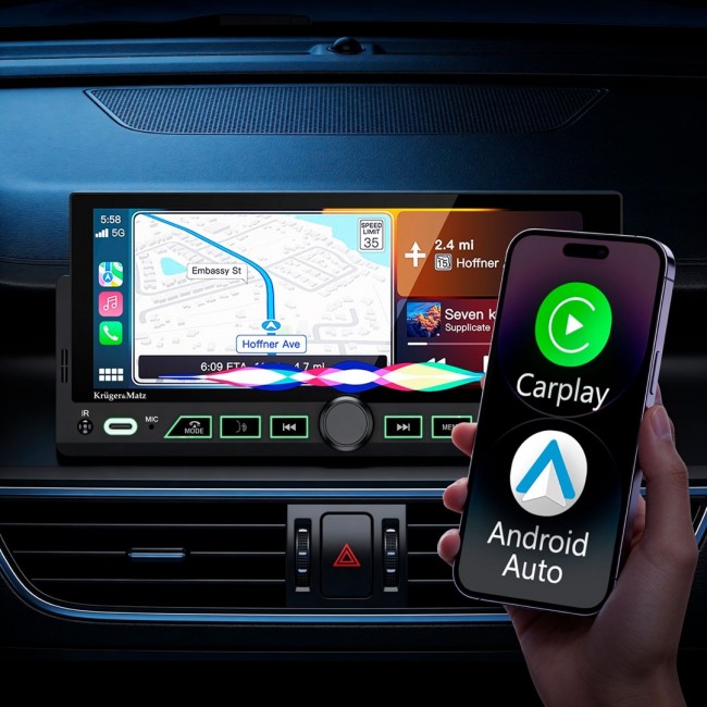 Kruger&Matz KM2017 1DIN CarPlay/AndroidAuto car radio
