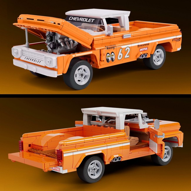 Mattel Brick Shop Hot Wheels Custom 62 Chevy Pickup Building Toy Kit (858 Pieces), for Collectors
