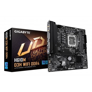 GIGABYTE H610M D3H WIFI DDR4 Motherboard - Supports 14th Gen. Intel Core CPUs, 6+1+1 phases VRM, up to 3200MHz DDR4, 2xPCIe 3.0 M.2, WIFI 5, 1GbE LAN, USB 3.2 Gen 1
