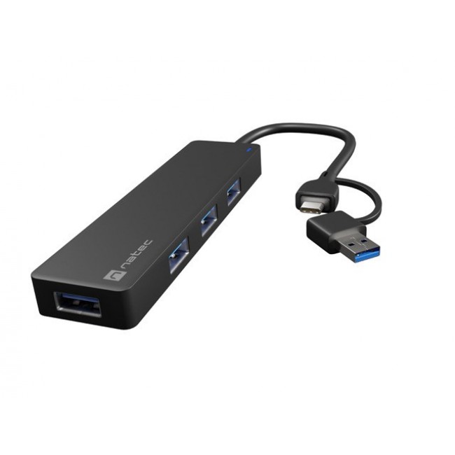 NATEC HUB USB-C 3.0 MAYFLY 4-PORTS + USB-A ADAPTER