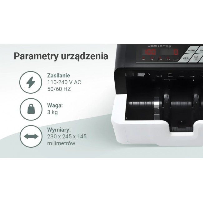 Extralink LOCKSTAR PROFESJONALNA LICZARKA NOMINALOWA DO BANKNOT W UV, IR, MG X-300 Banknote counting machine White Extralink LOCKSTAR PROFESJONALNA LICZARKA NOMINALOWA DO BANKNOT W UV, IR, MG X-300 Banknote counting machine White