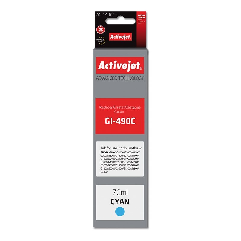 Activejet AC-G490C Ink cartridge (replacement for Canon GI-490C Supreme 70 ml 7000 pages, cyan) Activejet AC-G490C Ink cartridge (replacement for Canon GI-490C Supreme 70 ml 7000 pages, cyan)