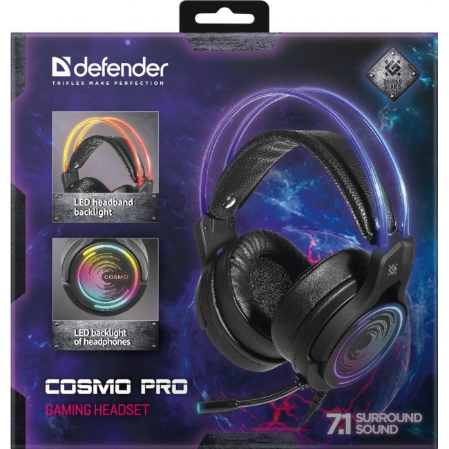 Defender COSMO PRO 7.1 VIRTUAL SOUND Backlit Gaming USB RGB + GAMING Headphones with Microphone