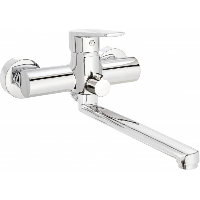 Wall-mounted washbasin and bath mixer with extended spout - hose connection Wall-mounted washbasin and bath mixer with extended spout - hose connection