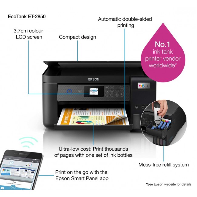 Printer Epson EcoTank ET-2850 3in1 Inkjet A4 WiFi/WLan Duplex
