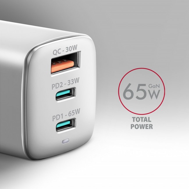Axagon ACU-DPQ65W PD3.0 & QC4+ 3x OUTPUTS wall charger 65W