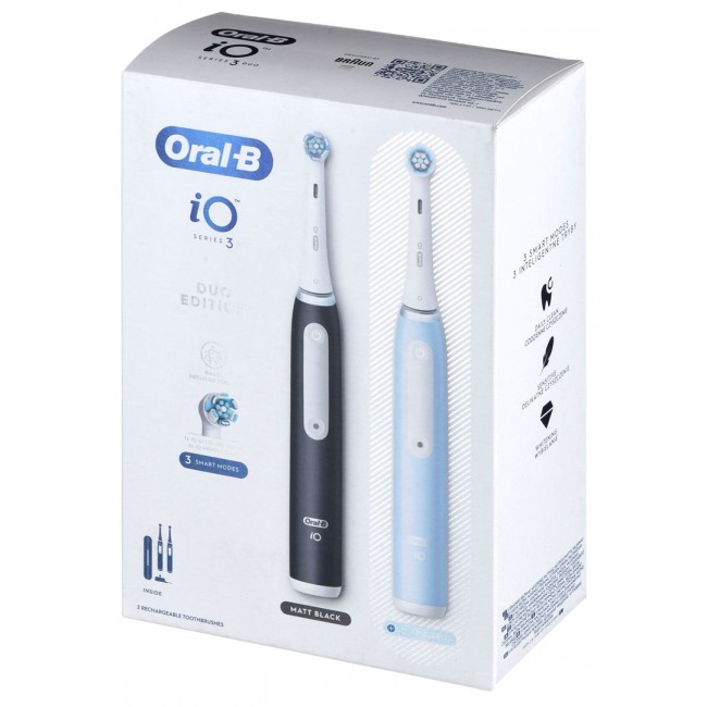 Braun Oral-B iO 3 electric toothbrush set DUO BLACK & BLUE Braun Oral-B iO 3 electric toothbrush set DUO BLACK & BLUE