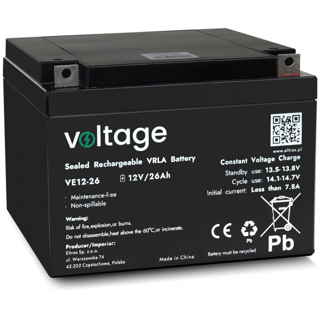 AGM Battery Voltage 12V 26Ah VE12-26 (Lifespan 6-9 years) AGM Battery Voltage 12V 26Ah VE12-26 (Lifespan 6-9 years)
