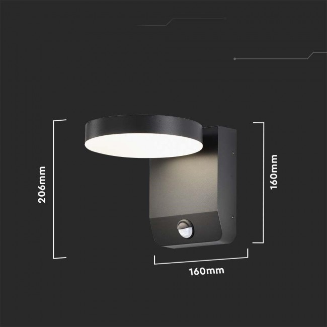 Projector Fa ade Luminaire V-TAC 17W LED Motion Sensor Round Black IP65 VT-11020S-RD-B 4000K 2480lm