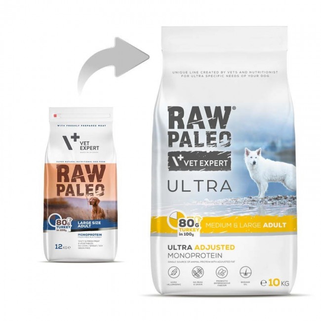 RAW PALEO Ultra Medium&Large Adult Turkey - dry dog food - 10 kg RAW PALEO Ultra Medium&Large Adult Turkey - dry dog food - 10 kg