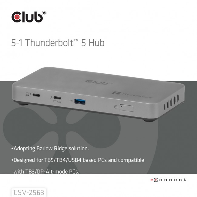 CLUB3D CSV-2563 5-1 Thunderbolt 5 Hub Triple video 5K60Hz Thunderbolt Share Certifi ed 180W