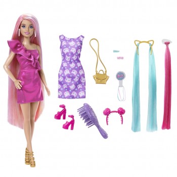 Barbie Fun & Fancy Hair Doll with Extra-Long Colorful Blonde Hair and Styling Accessories