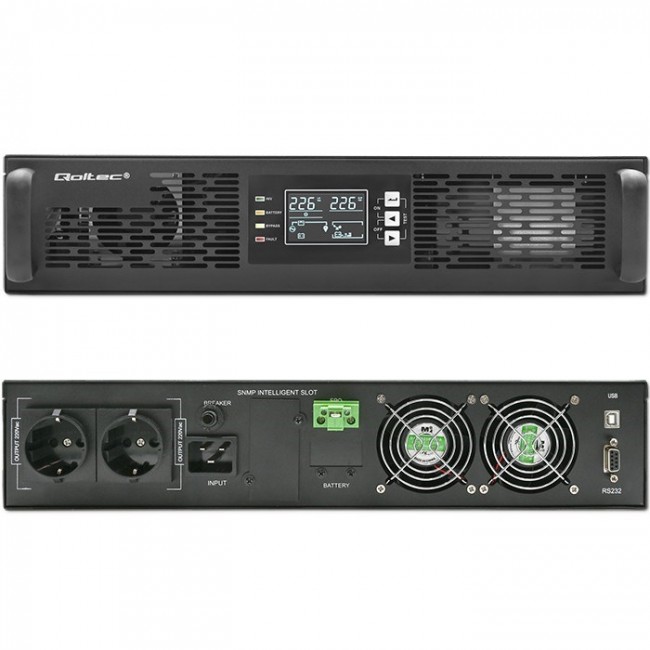 Qoltec Uninterruptible Power Supply (UPS) for RACK | 2.4kVA | 2400W | Power Factor 1.0 | LCD | EPO | USB | Online Qoltec Uninterruptible Power Supply (UPS) for RACK | 2.4kVA | 2400W | Power Factor 1.0 | LCD | EPO | USB | Online