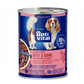 OPTIVITAL Chunks with beef, game and carrots in gravy - wet dog food - 415g