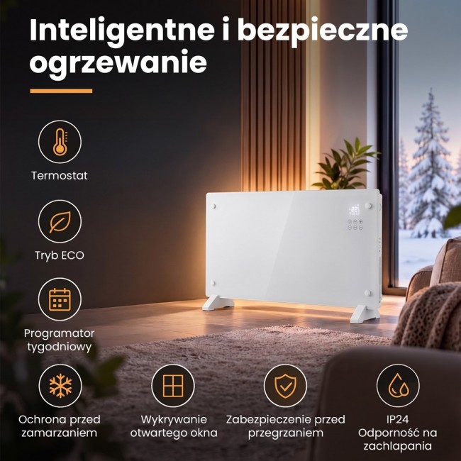 Extralink SMART GLASS PANEL HEATER, WHITE, 2000W, WIFI, LPL-23A-WH