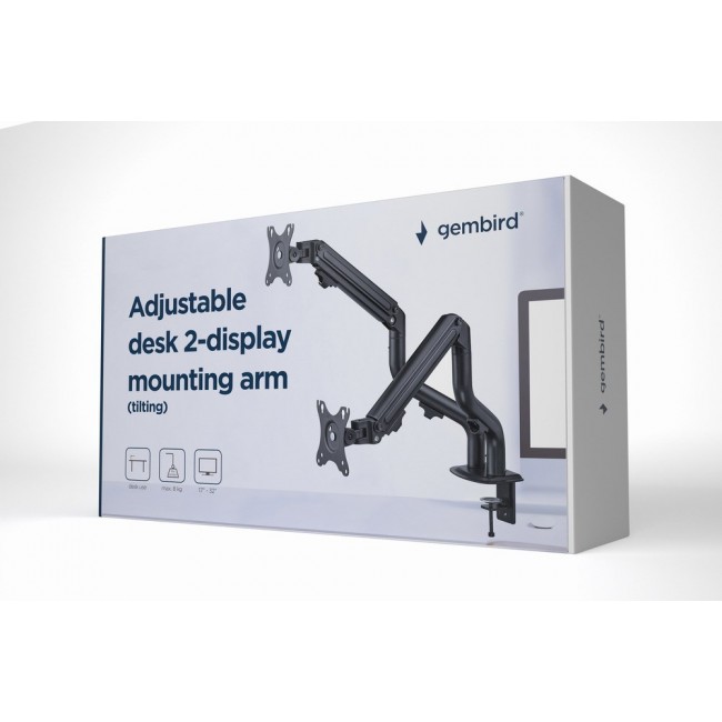 Gembird MA-DA2-02 Adjustable desk 2-display mounting arm (tilting), 17 -32 , up to 8 kg Gembird MA-DA2-02 Adjustable desk 2-display mounting arm (tilting), 17 -32 , up to 8 kg