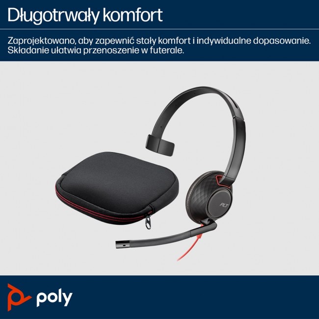 HP Poly Blackwire 5210 Monaural USB-C Headset +3.5mm Plug +USB-C/A Adapter