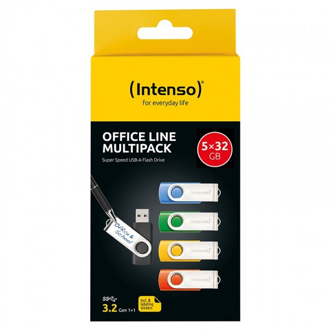 Intenso 5 x USB flash drive Office Line, 32 GB, USB-A, 3.2 Gen 1x1, assorted colors