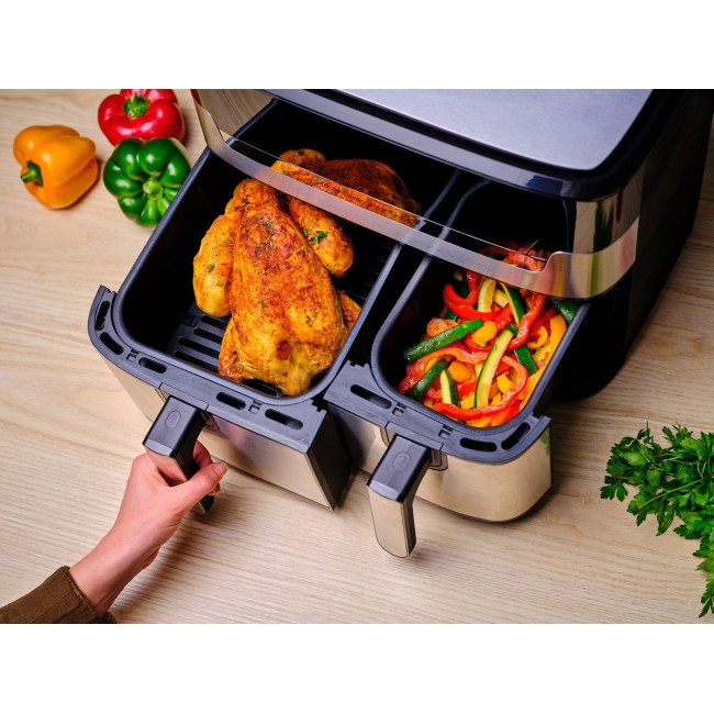 Tefal Dual Easy Fry & Grill EY905D Double 8.3 L Stand-alone 2700 W Hot air fryer Stainless steel