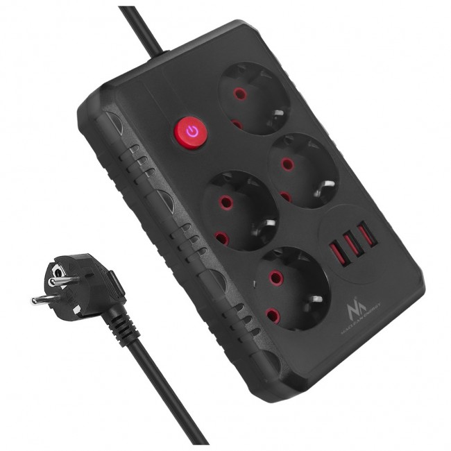 Maclean power strip, 4-socket extension cable + 3xUSB, 110-240V AC 50/60Hz, 2.1A max 2500W, 1.5m, black, MCE392 B Maclean power strip, 4-socket extension cable + 3xUSB, 110-240V AC 50/60Hz, 2.1A max 2500W, 1.5m, black, MCE392 B