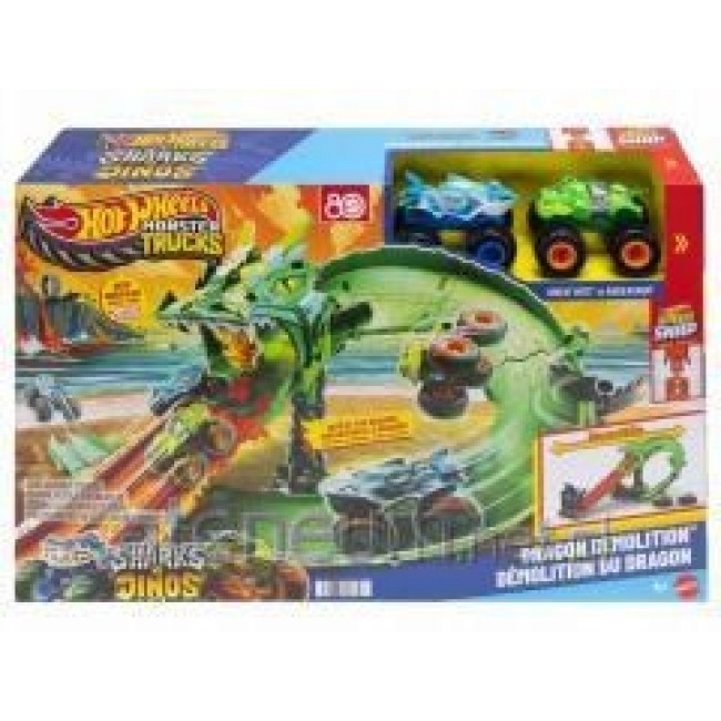 Hot Wheels Monster Trucks Sharks vs. Dinos Dragon Destruction Playset & 2 Toy Trucks Hot Wheels Monster Trucks Sharks vs. Dinos Dragon Destruction Playset & 2 Toy Trucks