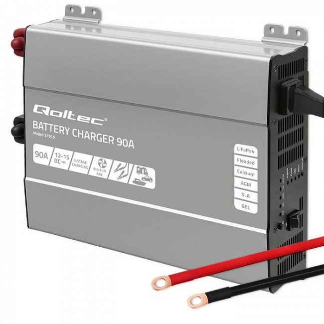 Qoltec Smart Professional Monolith Battery Charger for LiFePO4 AGM GEL SLA batteries | 90A | 12V | Fast charging Qoltec Smart Professional Monolith Battery Charger for LiFePO4 AGM GEL SLA batteries | 90A | 12V | Fast charging