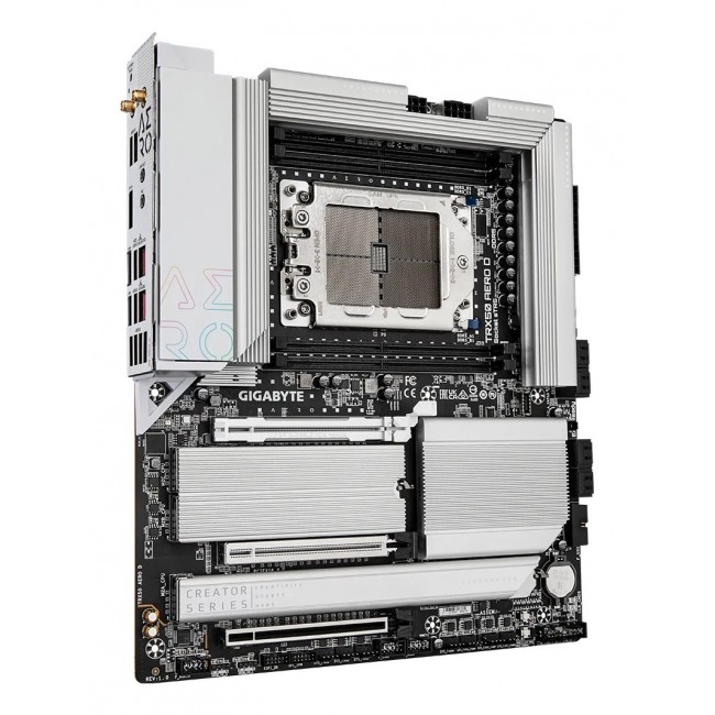GIGABYTE TRX50 AERO D Motherboard - Supports AMD Ryzen Threadripper 9000 Series CPUs, 16+8+4 Phases Digital VRM, up to 7800MHz DDR5 (OC), 3xPCIe 5.0 + 1xPCIe 4.0 M.2, Wi-Fi 7, 10GbE LAN, USB4