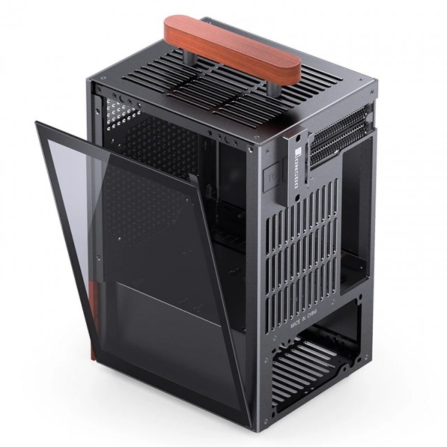 Jonsbo T6 PC Case, Mini-Tower, Mini-ITX, Tempered Glass, Wood, black