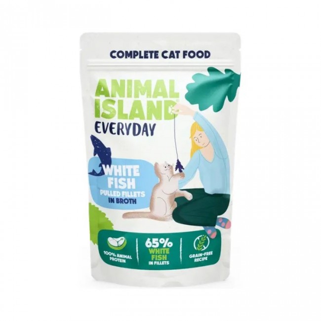 ANIMAL ISLAND Everyday White fish pulled fillets in broth - wet cat food - 85g